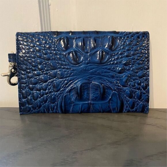 Brahmin Mini Envelope Mask Case Sapphire Blue Croc Embossed Leather - Picture 2 of 3